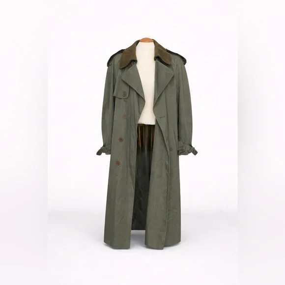 LONDON FOG - Trench Coat with Removable Wool Lining | Olive Green Belted Coat - Picture 4 of 16